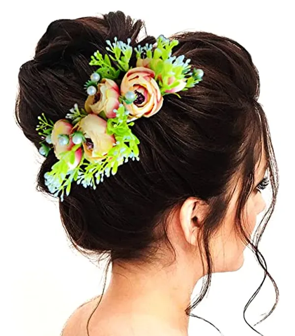 Peach_Attractive_Roses_With_Pearl_&_Leaf_Design_Hairpin_Accessories_For_Women_&_Girls_(14_X_8_X_1_Cm)