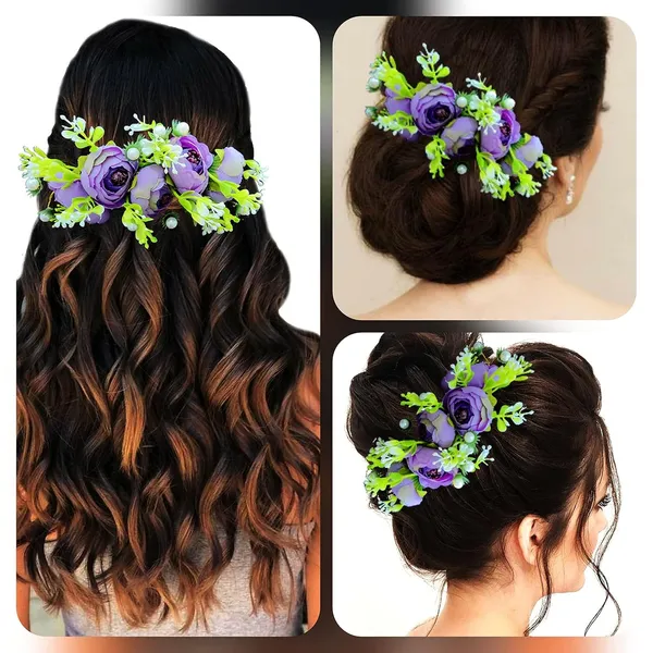 Purple_Attractive_Roses_With_Pearl_&_Leaf_Design_Hairpin_Accessories_For_Women_&_Girls_(14_X_8_X_1_Cm)