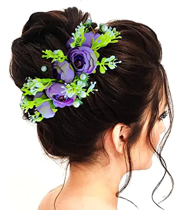 Purple_Attractive_Roses_With_Pearl_&_Leaf_Design_Hairpin_Accessories_For_Women_&_Girls_(14_X_8_X_1_Cm)