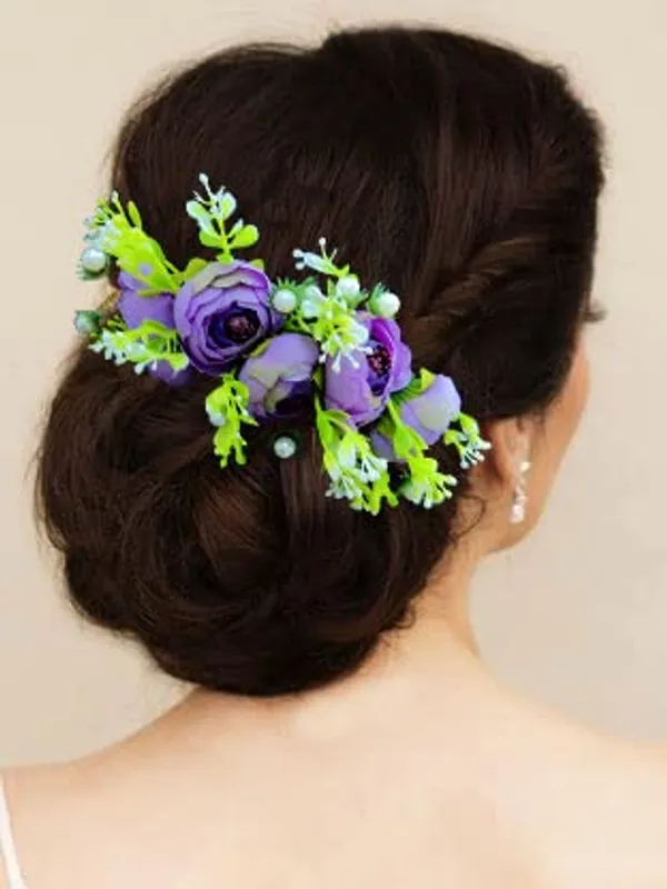 Purple_Attractive_Roses_With_Pearl_&_Leaf_Design_Hairpin_Accessories_For_Women_&_Girls_(14_X_8_X_1_Cm)