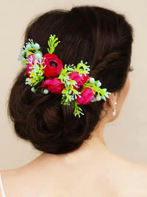Red_Attractive_Roses_With_Pearl_&_Leaf_Design_Hairpin_Accessories_For_Women_&_Girls_(14_X_8_X_1_Cm)