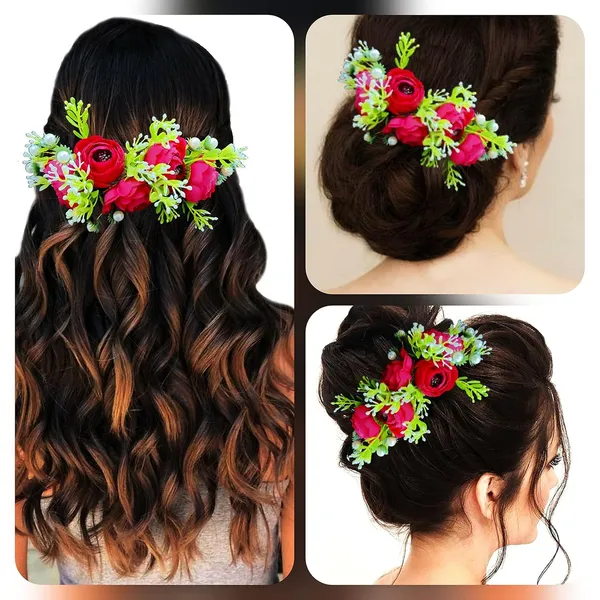 Red_Attractive_Roses_With_Pearl_&_Leaf_Design_Hairpin_Accessories_For_Women_&_Girls_(14_X_8_X_1_Cm)
