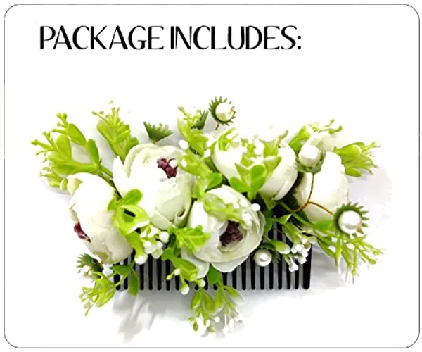 White_Attractive_Roses_With_Pearl_&_Leaf_Design_Hairpin_Accessories_For_Women_&_Girls_(14_X_8_X_1_Cm)