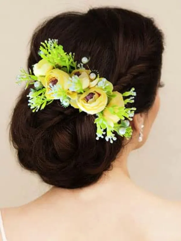 Yellow_Attractive_Roses_With_Pearl_&_Leaf_Design_Hairpin_Accessories_For_Women_&_Girls_(14_X_8_X_1_Cm)