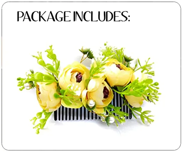 Yellow_Attractive_Roses_With_Pearl_&_Leaf_Design_Hairpin_Accessories_For_Women_&_Girls_(14_X_8_X_1_Cm)