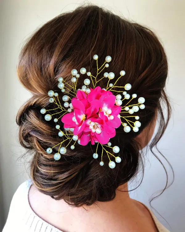 Dark_Pink_Floral_Shaped_With_Pearl_Hairpin_Accessories_For_Women_&_Girls_(13_X_8_X_1_Cm)