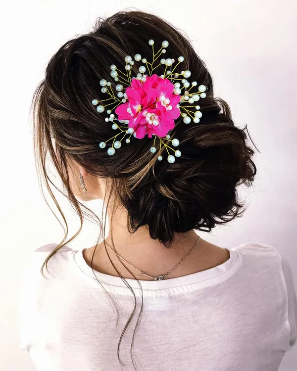 Dark_Pink_Floral_Shaped_With_Pearl_Hairpin_Accessories_For_Women_&_Girls_(13_X_8_X_1_Cm)