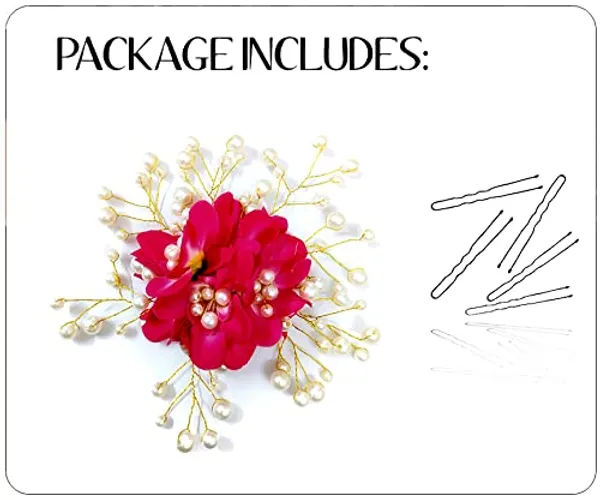 Dark_Pink_Floral_Shaped_With_Pearl_Hairpin_Accessories_For_Women_&_Girls_(13_X_8_X_1_Cm)