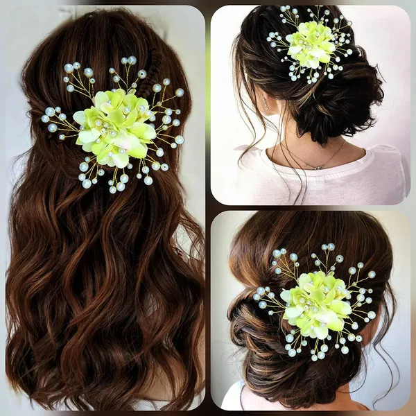 Green_Floral_Shaped_With_Pearl_Hairpin_Accessories_For_Women_&_Girls_(13_X_8_X_1_Cm)