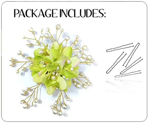 Green_Floral_Shaped_With_Pearl_Hairpin_Accessories_For_Women_&_Girls_(13_X_8_X_1_Cm)