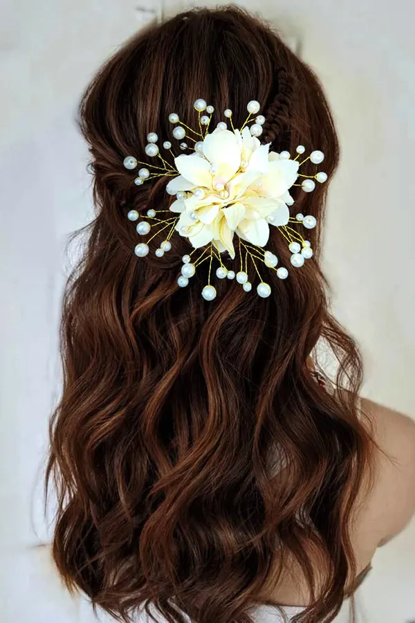 Peach_Floral_Shaped_With_Pearl_Hairpin_Accessories_For_Women_&_Girls_(13_X_8_X_1_Cm)
