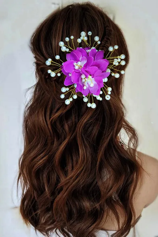 Purple_Floral_Shaped_With_Pearl_Hairpin_Accessories_For_Women_&_Girls_(13_X_8_X_1_Cm)