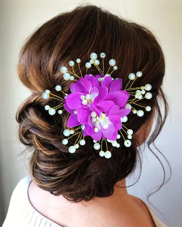 Purple_Floral_Shaped_With_Pearl_Hairpin_Accessories_For_Women_&_Girls_(13_X_8_X_1_Cm)