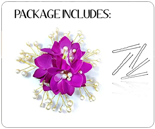 Purple_Floral_Shaped_With_Pearl_Hairpin_Accessories_For_Women_&_Girls_(13_X_8_X_1_Cm)