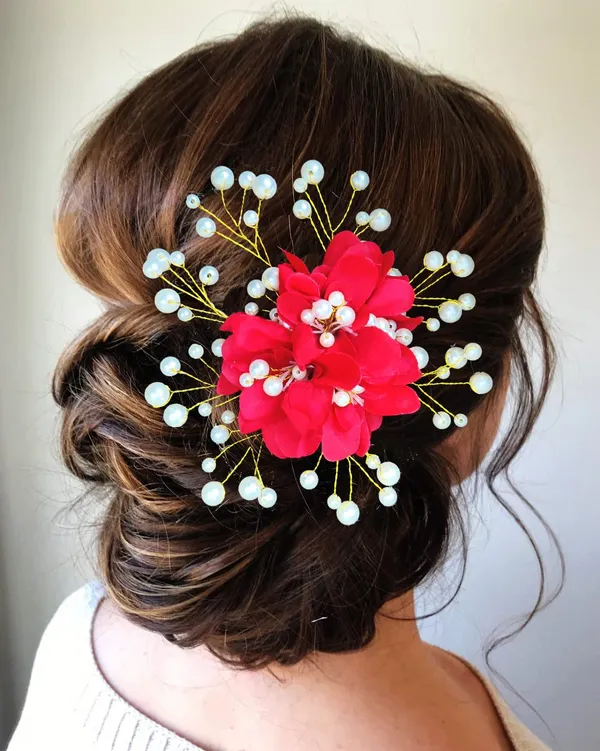 Red_Floral_Shaped_With_Pearl_Hairpin_Accessories_For_Women_&_Girls_(13_X_8_X_1_Cm)