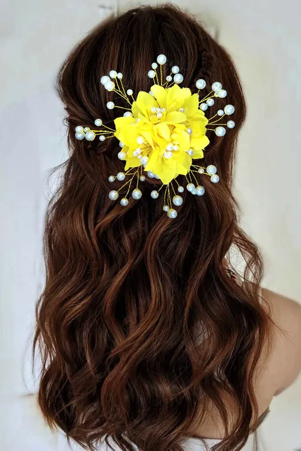 Yellow_Floral_Shaped_With_Pearl_Hairpin_Accessories_For_Women_&_Girls_(13_X_8_X_1_Cm)