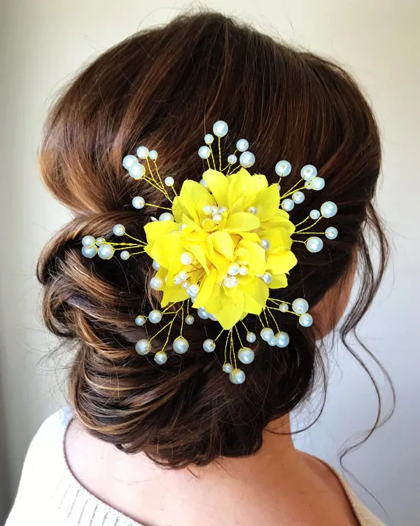 Yellow_Floral_Shaped_With_Pearl_Hairpin_Accessories_For_Women_&_Girls_(13_X_8_X_1_Cm)