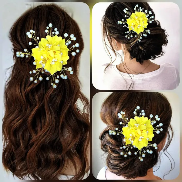 Yellow_Floral_Shaped_With_Pearl_Hairpin_Accessories_For_Women_&_Girls_(13_X_8_X_1_Cm)
