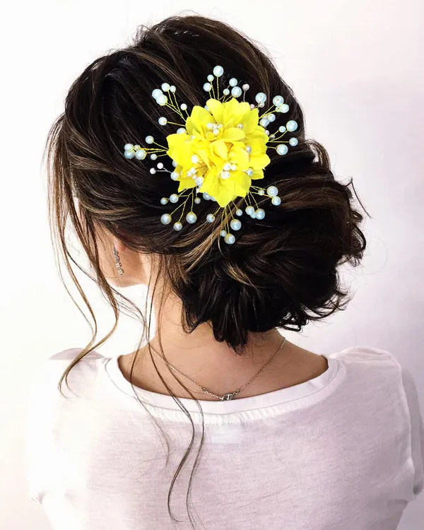 Yellow_Floral_Shaped_With_Pearl_Hairpin_Accessories_For_Women_&_Girls_(13_X_8_X_1_Cm)