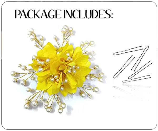 Yellow_Floral_Shaped_With_Pearl_Hairpin_Accessories_For_Women_&_Girls_(13_X_8_X_1_Cm)