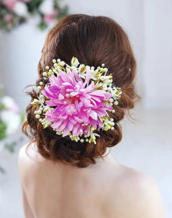 Baby_Pink_Floral_Design_With_Pearl_&_Stone_Gajra_Hair_Accessories_For_Women_&_Girls_(14_X_8_X_1_Cm)
