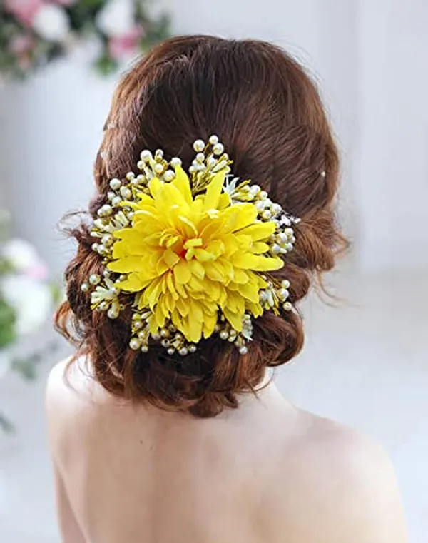 Dark_Yellow_Floral_Design_With_Pearl_&_Stone_Gajra_Hair_Accessories_For_Women_&_Girls_(14_X_8_X_1_Cm)
