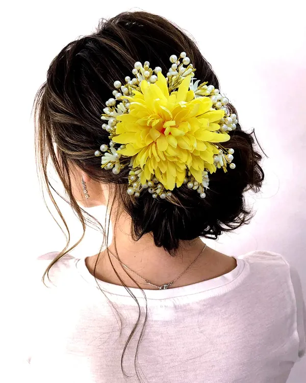 Dark_Yellow_Floral_Design_With_Pearl_&_Stone_Gajra_Hair_Accessories_For_Women_&_Girls_(14_X_8_X_1_Cm)