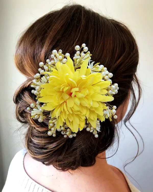 Dark_Yellow_Floral_Design_With_Pearl_&_Stone_Gajra_Hair_Accessories_For_Women_&_Girls_(14_X_8_X_1_Cm)