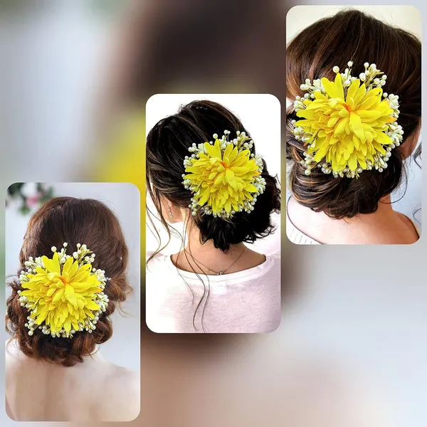 Dark_Yellow_Floral_Design_With_Pearl_&_Stone_Gajra_Hair_Accessories_For_Women_&_Girls_(14_X_8_X_1_Cm)