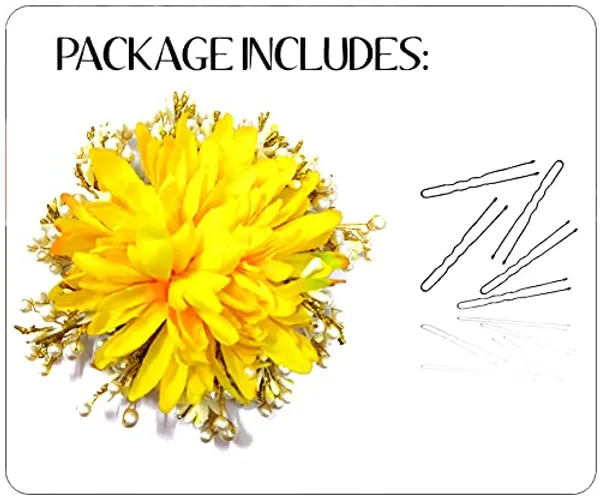 Dark_Yellow_Floral_Design_With_Pearl_&_Stone_Gajra_Hair_Accessories_For_Women_&_Girls_(14_X_8_X_1_Cm)