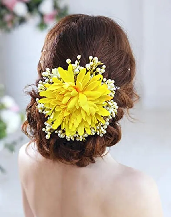 Light_Yellow_Floral_Design_With_Pearl_&_Stone_Gajra_Hair_Accessories_For_Women_&_Girls_(14_X_8_X_1_Cm)