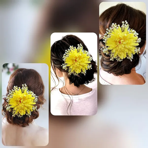 Light_Yellow_Floral_Design_With_Pearl_&_Stone_Gajra_Hair_Accessories_For_Women_&_Girls_(14_X_8_X_1_Cm)