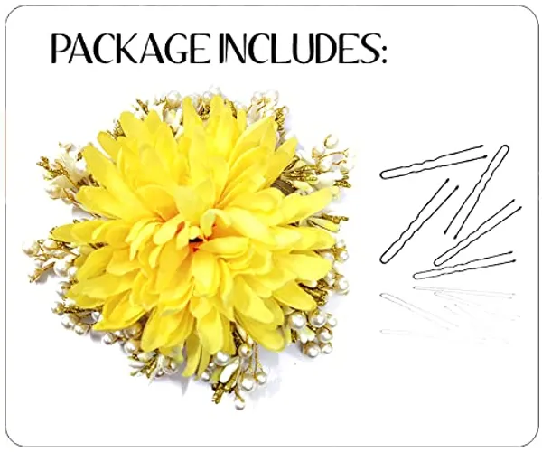 Light_Yellow_Floral_Design_With_Pearl_&_Stone_Gajra_Hair_Accessories_For_Women_&_Girls_(14_X_8_X_1_Cm)