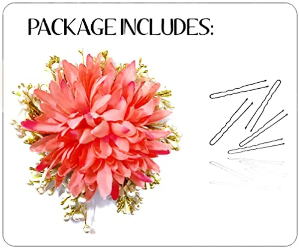 Peach_Floral_Design_With_Pearl_&_Stone_Gajra_Hair_Accessories_For_Women_&_Girls_(14_X_8_X_1_Cm)