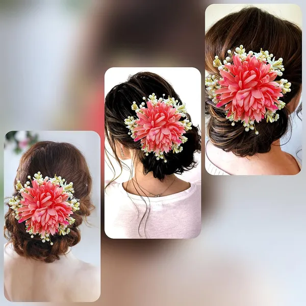 Peach_Floral_Design_With_Pearl_&_Stone_Gajra_Hair_Accessories_For_Women_&_Girls_(14_X_8_X_1_Cm)