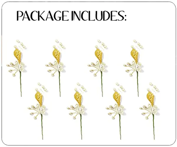 Gold_&_White_Artificial_Leaf_And_Floral_Design_With_Pearl_&_Stone_Hairpin_Accessories_For_Women_&_Girls_(14_X_8_X_1_Cm)