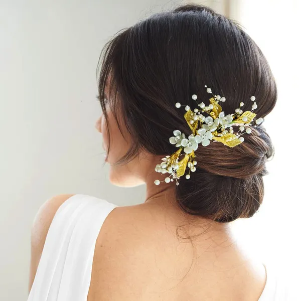 Gold_&_White_Artificial_Flower_Metal_Leaf_With_Pearl_&_Stone_Comb_Slide_Hair_Pin_Accessories_For_Women_&_Girls_(14_X_8_X_1_Cm)