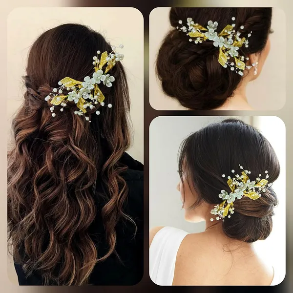 Gold_&_White_Artificial_Flower_Metal_Leaf_With_Pearl_&_Stone_Comb_Slide_Hair_Pin_Accessories_For_Women_&_Girls_(14_X_8_X_1_Cm)