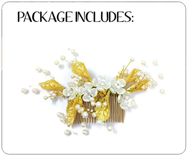 Gold_&_White_Artificial_Flower_Metal_Leaf_With_Pearl_&_Stone_Comb_Slide_Hair_Pin_Accessories_For_Women_&_Girls_(14_X_8_X_1_Cm)