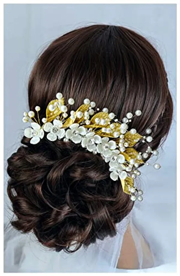 Gold_&_Silver_Artificial_Leaf_And_Floral_Design_With_Pearl_&_Stone_Hairpin_Accessories_For_Women_&_Girls_(14_X_8_X_1_Cm)