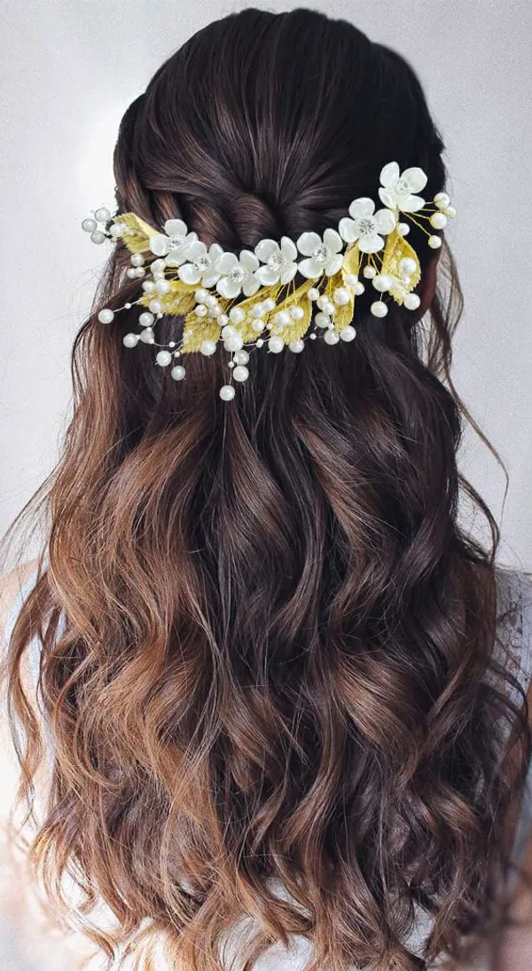Gold_&_Silver_Artificial_Leaf_And_Floral_Design_With_Pearl_&_Stone_Hairpin_Accessories_For_Women_&_Girls_(14_X_8_X_1_Cm)