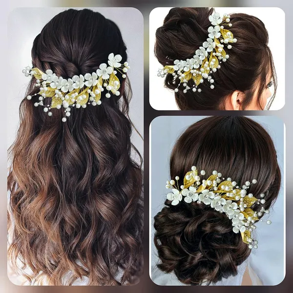 Gold_&_Silver_Artificial_Leaf_And_Floral_Design_With_Pearl_&_Stone_Hairpin_Accessories_For_Women_&_Girls_(14_X_8_X_1_Cm)