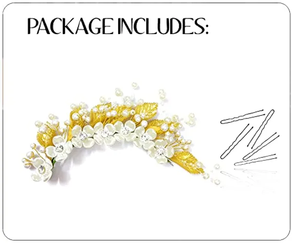 Gold_&_Silver_Artificial_Leaf_And_Floral_Design_With_Pearl_&_Stone_Hairpin_Accessories_For_Women_&_Girls_(14_X_8_X_1_Cm)
