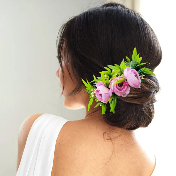 Baby_Pink_Rose_Flower_And_Leaf_Shaped_Comb_Slide_For_Women_&_Girls_(14_X_8_X_1_Cm)