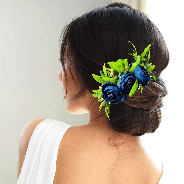 Blue_Rose_Flower_And_Leaf_Shaped_Comb_Slide_For_Women_&_Girls_(14_X_8_X_1_Cm)
