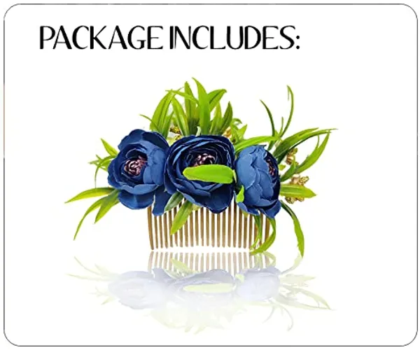 Blue_Rose_Flower_And_Leaf_Shaped_Comb_Slide_For_Women_&_Girls_(14_X_8_X_1_Cm)