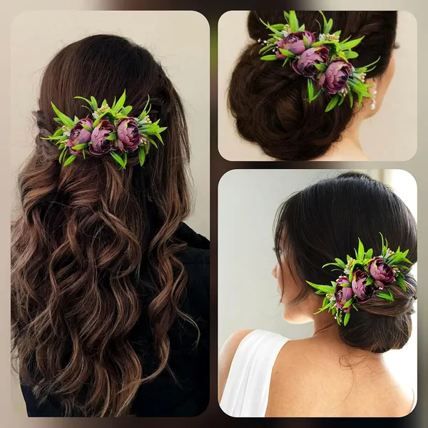 Brown_Rose_Flower_And_Leaf_Shaped_Comb_Slide_For_Women_&_Girls_(14_X_8_X_1_Cm)