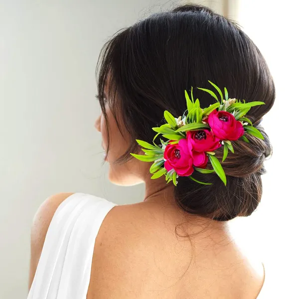 Dark_Pink_Rose_Flower_And_Leaf_Shaped_Comb_Slide_For_Women_&_Girls_(14_X_8_X_1_Cm)