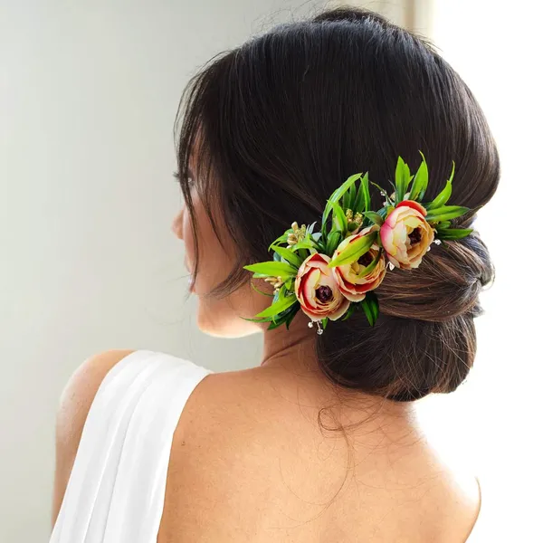 Peach_Rose_Flower_And_Leaf_Shaped_Comb_Slide_For_Women_&_Girls_(14_X_8_X_1_Cm)