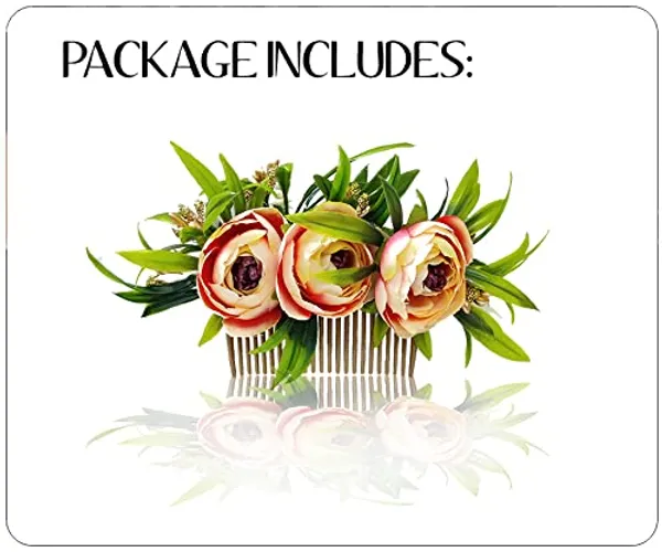 Peach_Rose_Flower_And_Leaf_Shaped_Comb_Slide_For_Women_&_Girls_(14_X_8_X_1_Cm)